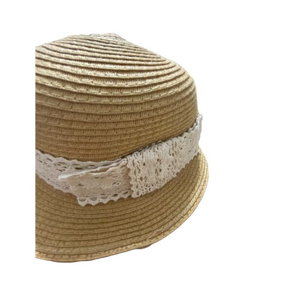 D & Y Women's Beach Sun Hat OS Beige Ivory Lace Accent Summer Vacation New - Picture 7 of 10